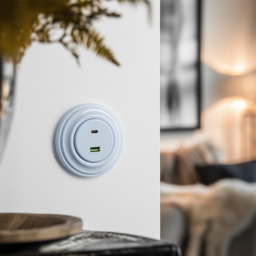 Kliklap - Prise USB rétro A+C avec cadre bleu