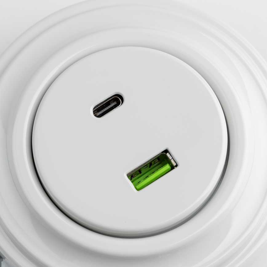 Kliklap - Prise USB rétro A+C avec cadre en céramique blanche
