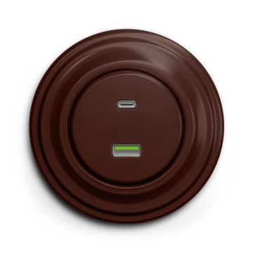 Kliklap - Prise USB rétro A+C avec cadre marron