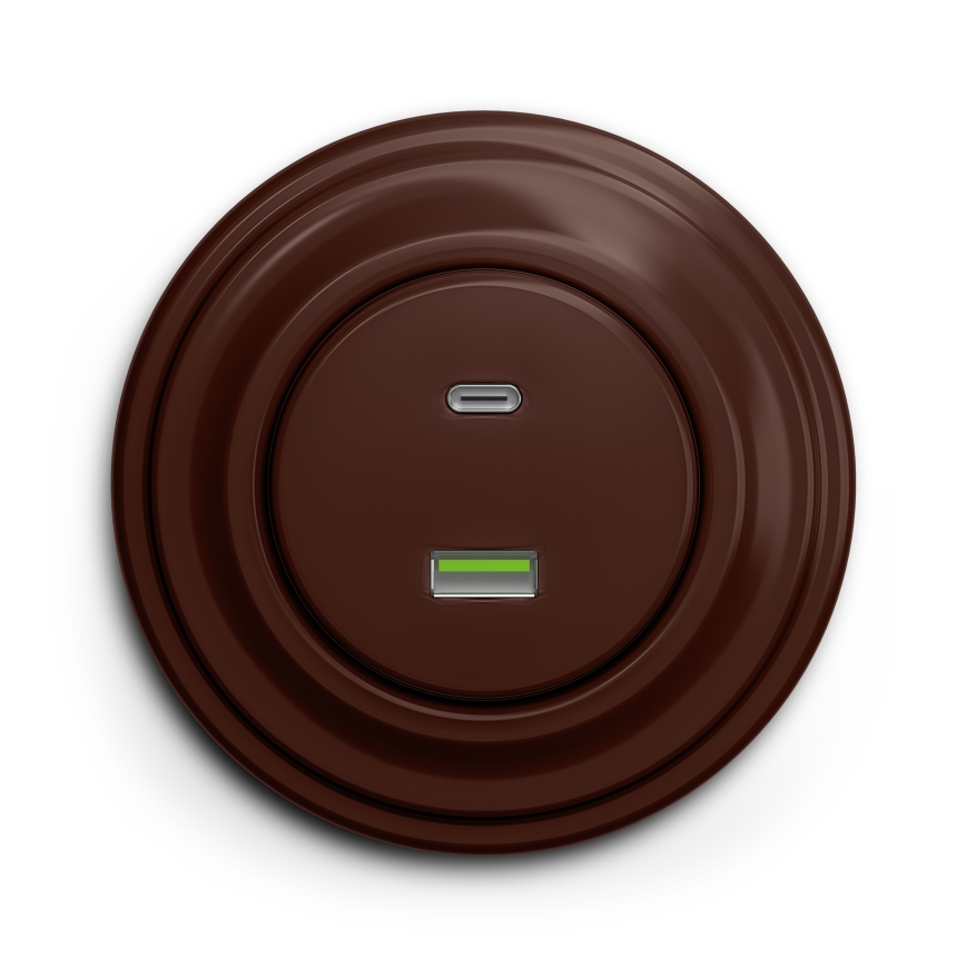 Kliklap - Prise USB rétro A+C avec cadre marron