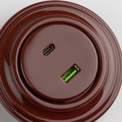 Kliklap - Prise USB rétro A+C avec cadre marron