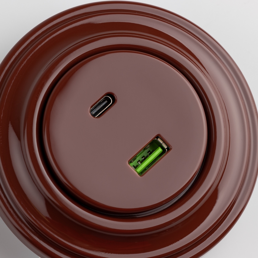 Kliklap - Prise USB rétro A+C avec cadre marron