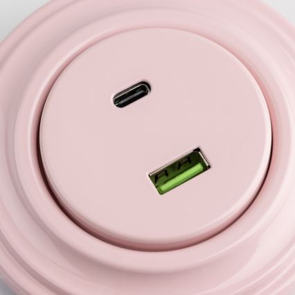 Kliklap - Prise USB rétro A+C avec cadre, rose poudré