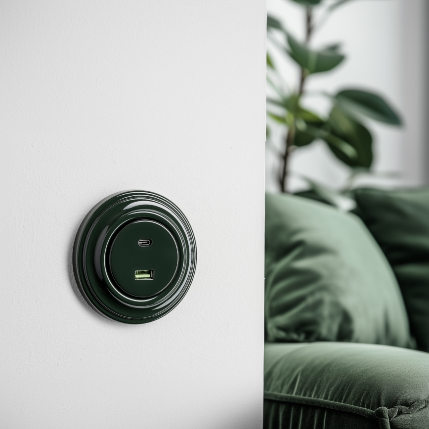 Kliklap - Prise USB rétro A+C avec plaque verte