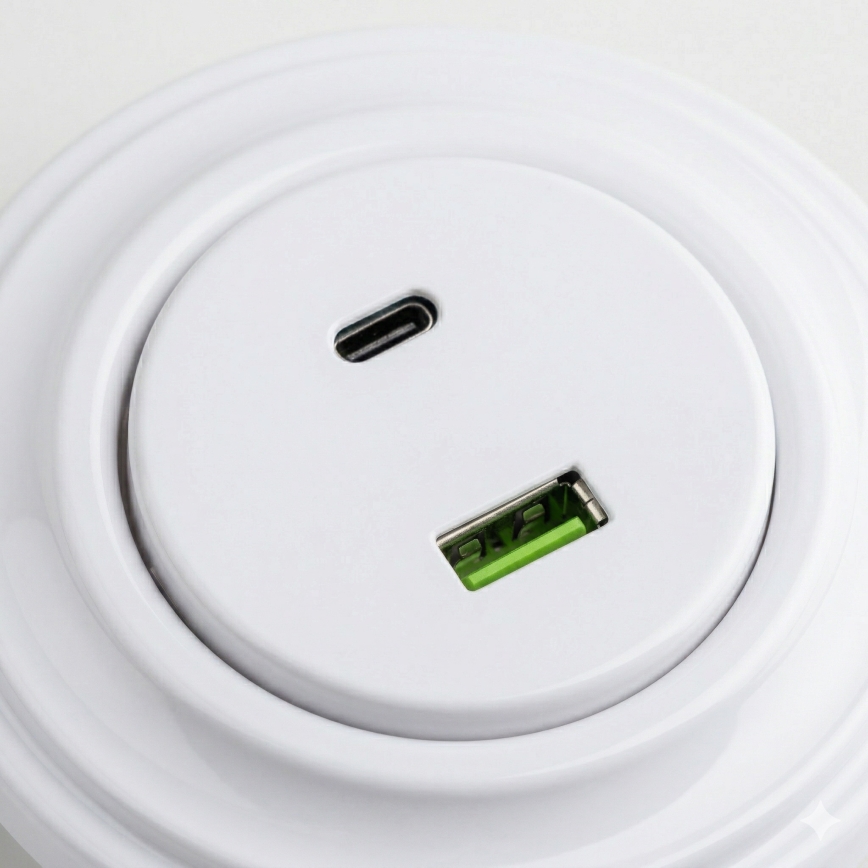 Kliklap - Prise USB rétro Type-A + Type-C avec cadre blanc neige