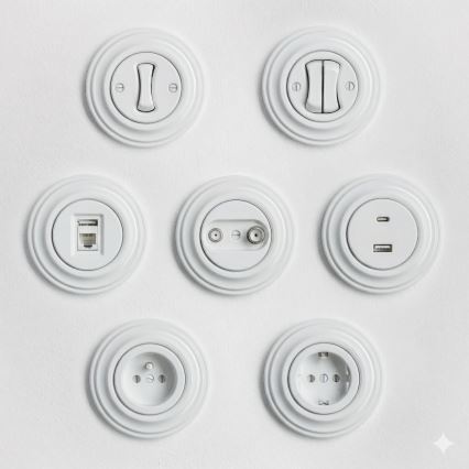 Kliklap - Prise USB rétro Type-A + Type-C avec cadre blanc neige