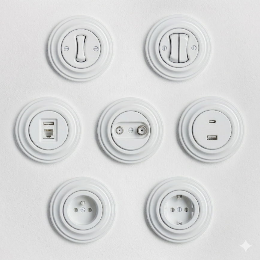 Kliklap - Prise USB rétro Type-A + Type-C avec cadre blanc neige