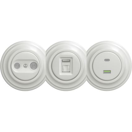 Kliklap - Prise USB vintage A+C sans cadre blanc