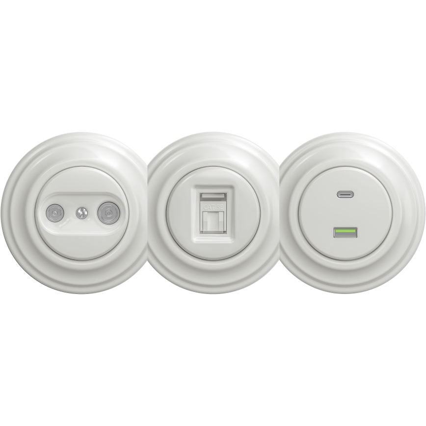 Kliklap - Prise USB vintage A+C sans cadre blanc