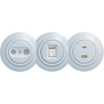 Kliklap - Prise USB vintage A+C sans cadre bleu