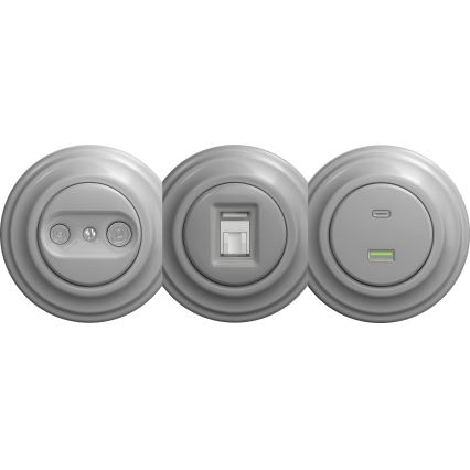 Kliklap - Prise USB vintage A+C sans cadre gris