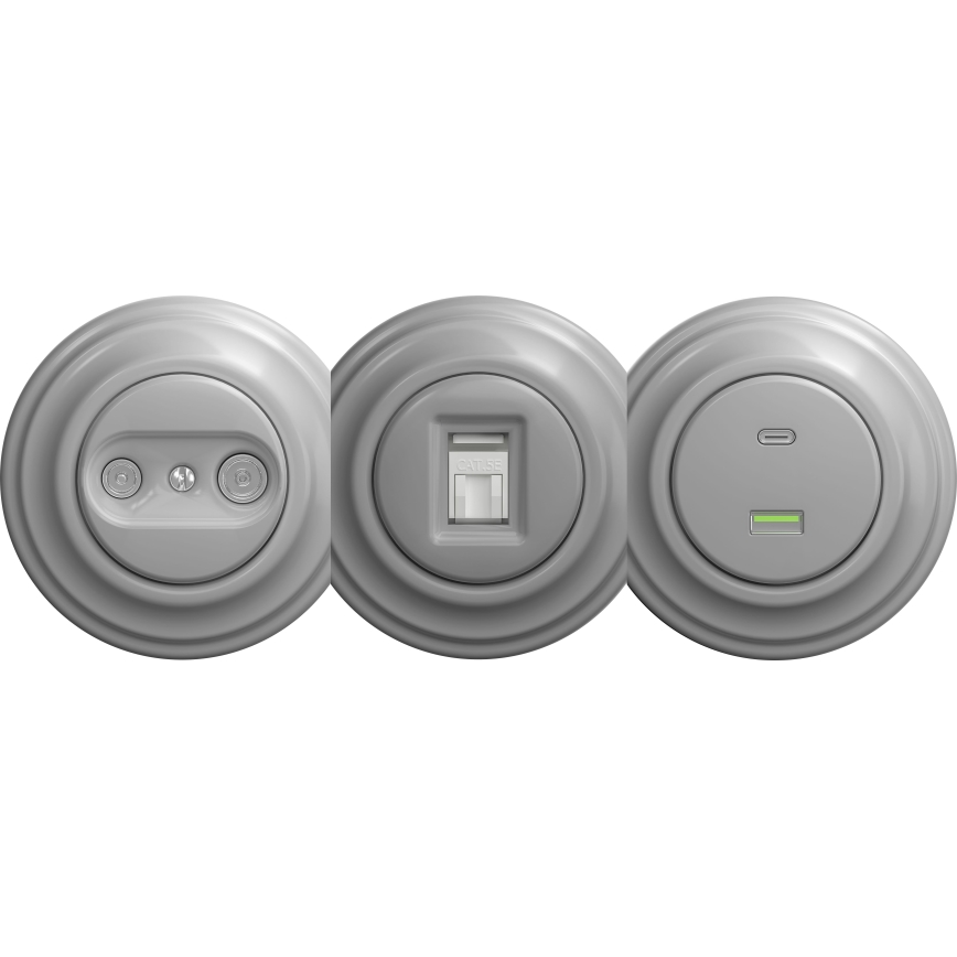 Kliklap - Prise USB vintage A+C sans cadre gris