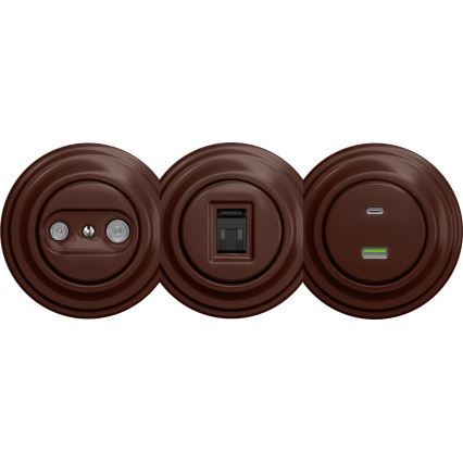 Kliklap - Prise USB vintage A+C sans cadre marron