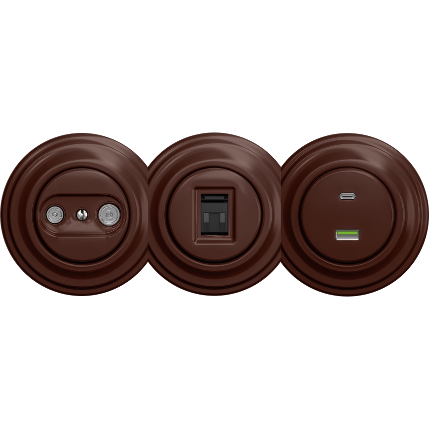 Kliklap - Prise USB vintage A+C sans cadre marron