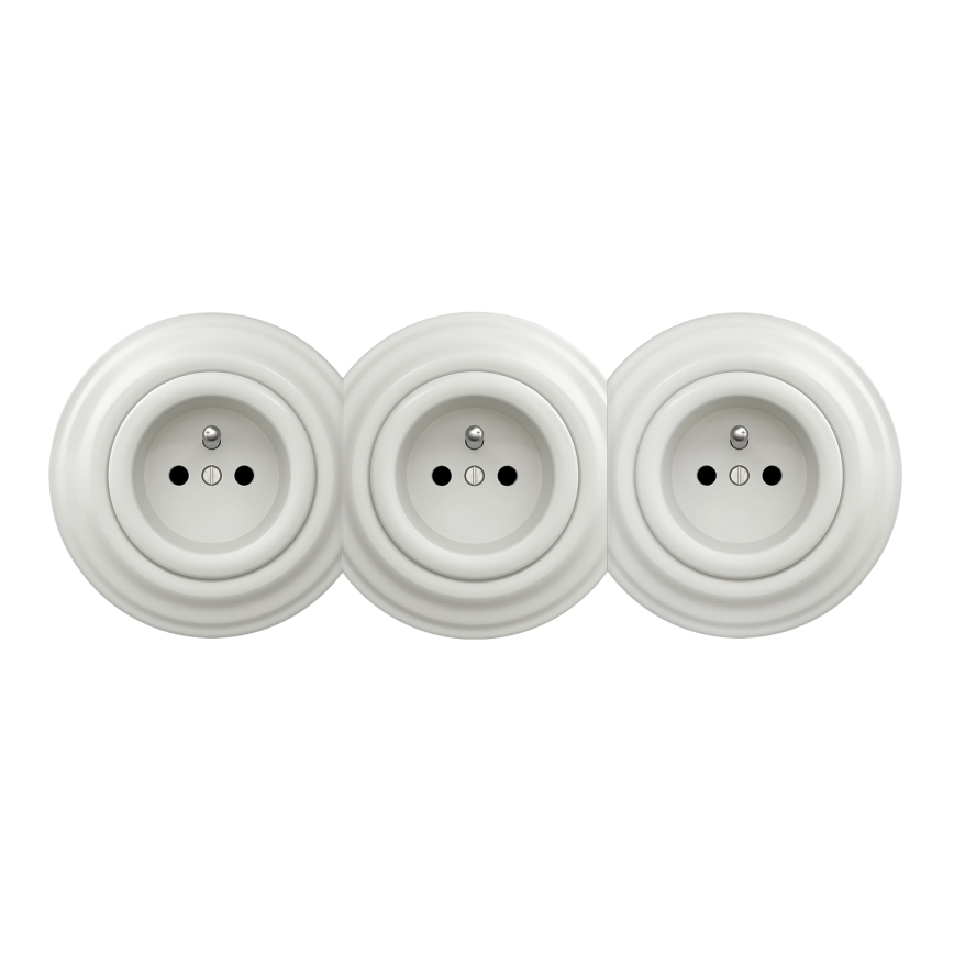 Kliklap - Triple prise murale rétro pour usage domestique avec cadre, 230 V, blanche