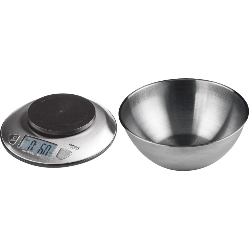 Lamart - Balance de cuisine numérique avec écran LCD et bol, 2xAAA, inox