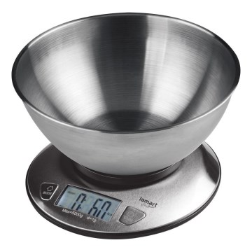 Lamart - Balance de cuisine numérique avec écran LCD et bol, 2xAAA, inox