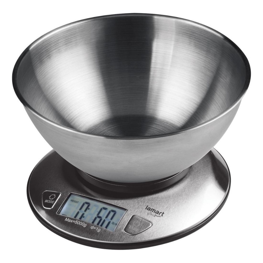 Lamart - Balance de cuisine numérique avec écran LCD et bol, 2xAAA, inox