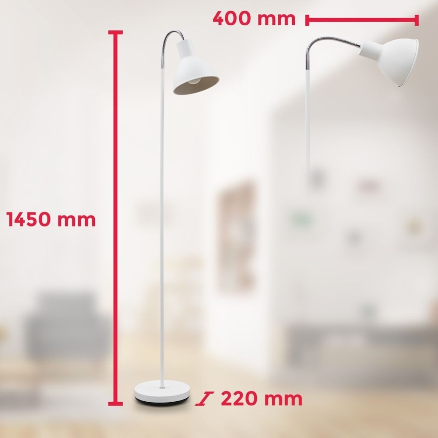 Lampadaire 1 ampoule E27, 25 W, 230 V, blanc