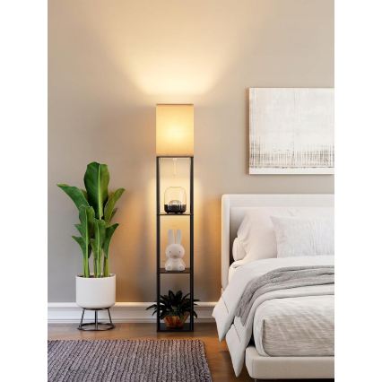 Lampadaire à étagères, 1 x culot E27 / 40W / 230V, hauteur 160 cm, noir/blanc