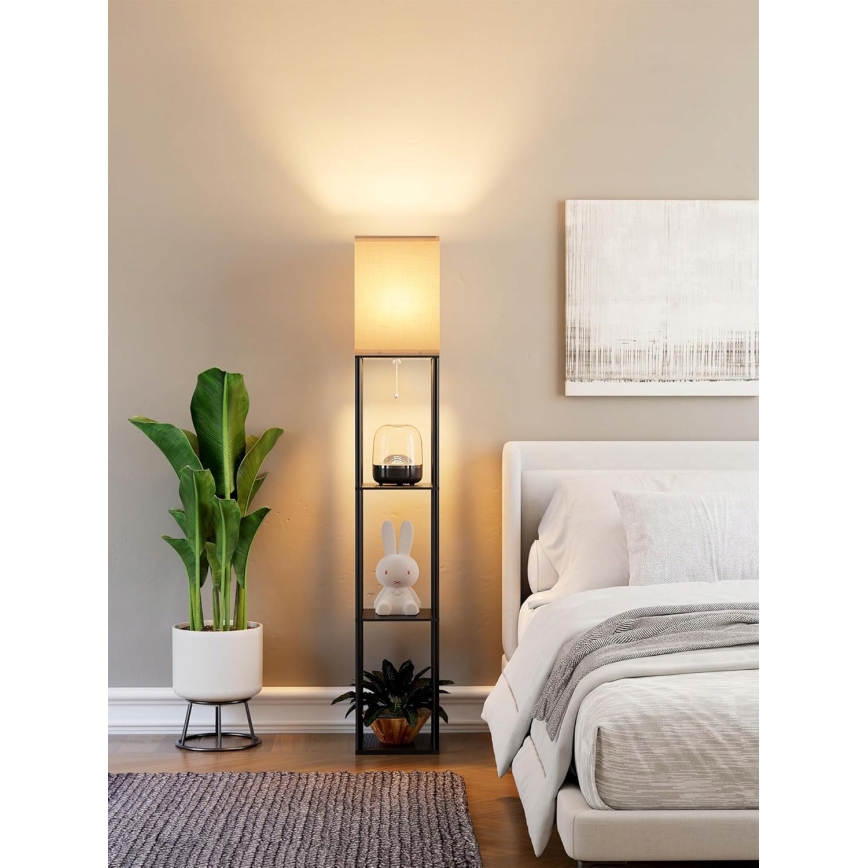 Lampadaire à étagères, 1 x culot E27 / 40W / 230V, hauteur 160 cm, noir/blanc