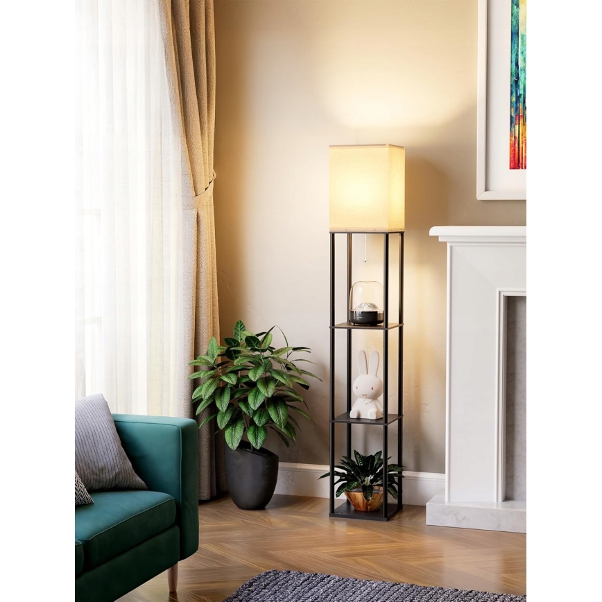 Lampadaire à étagères, 1 x culot E27 / 40W / 230V, hauteur 160 cm, noir/blanc