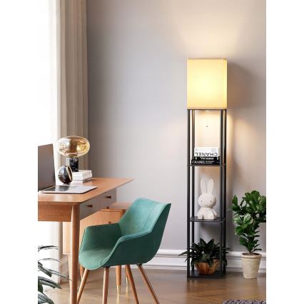 Lampadaire à étagères, 1 x culot E27 / 40W / 230V, hauteur 160 cm, noir/blanc