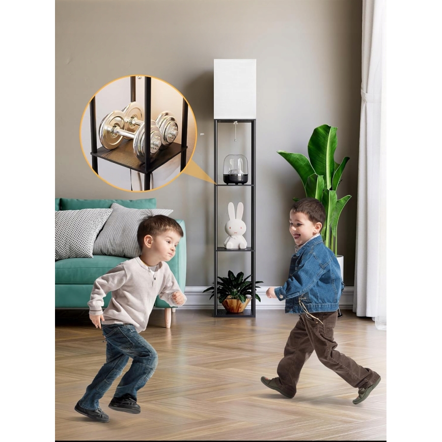 Lampadaire à étagères, 1 x culot E27 / 40W / 230V, hauteur 160 cm, noir/blanc