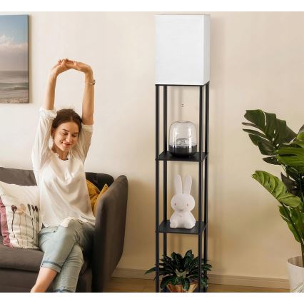 Lampadaire à étagères, 1 x culot E27 / 40W / 230V, hauteur 160 cm, noir/blanc