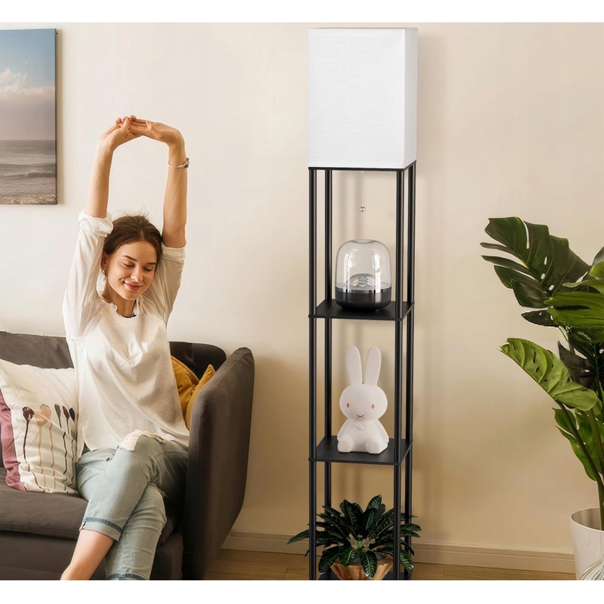 Lampadaire à étagères, 1 x culot E27 / 40W / 230V, hauteur 160 cm, noir/blanc
