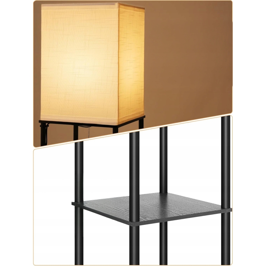 Lampadaire à étagères, 1 x culot E27 / 40W / 230V, hauteur 160 cm, noir/blanc
