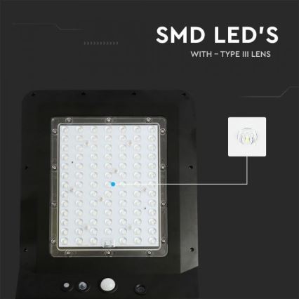 Lampadaire avec détecteur LED/40W/9,6V IP65 6000K + Télécommande