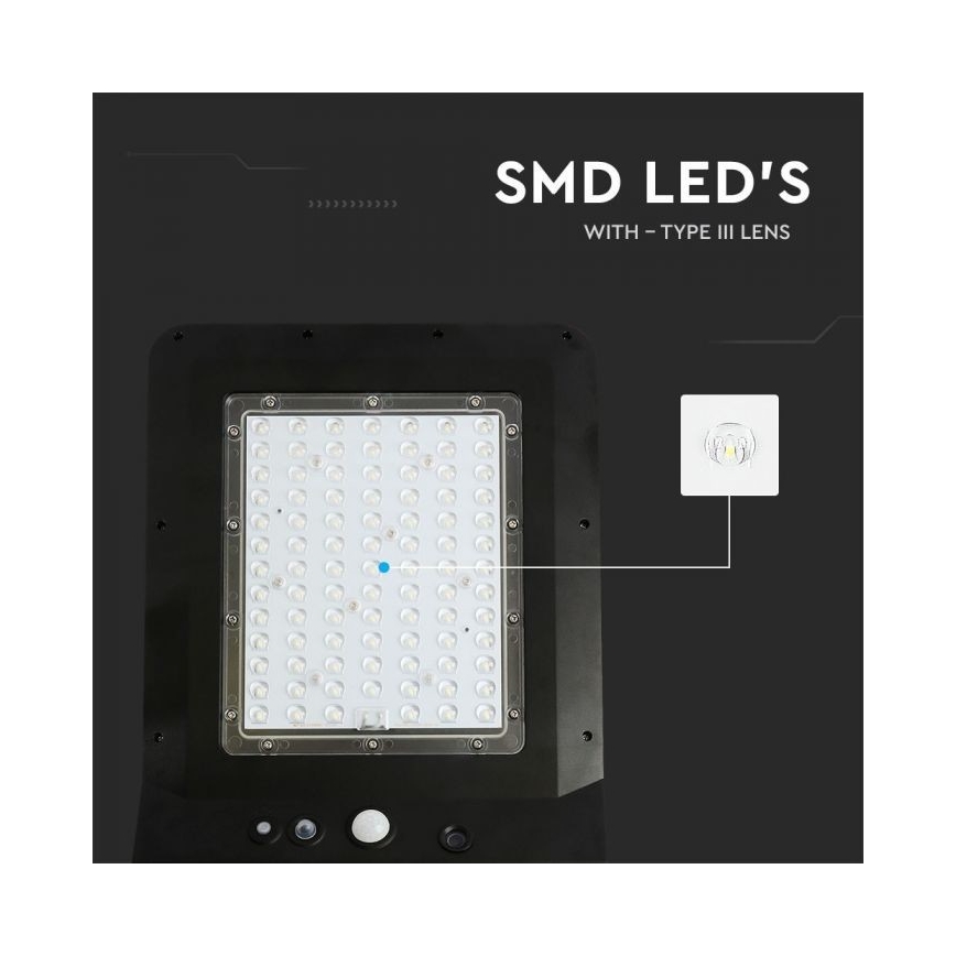Lampadaire avec détecteur LED/40W/9,6V IP65 6000K + Télécommande