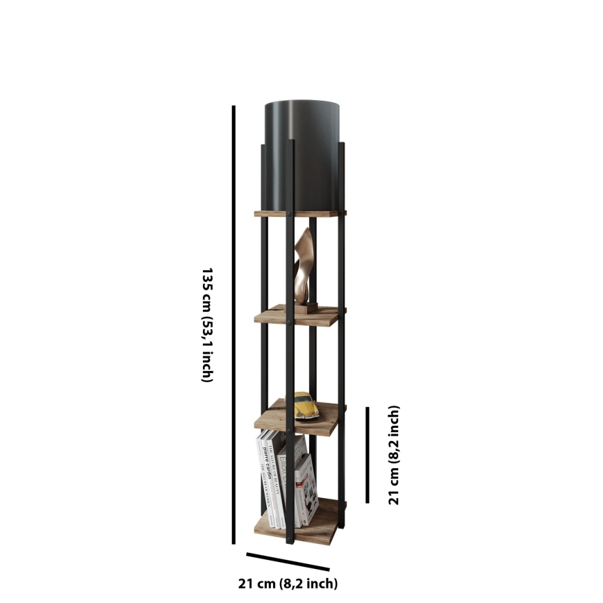 Lampadaire avec étagères NORA 1xE27/40W/230V noir/marron