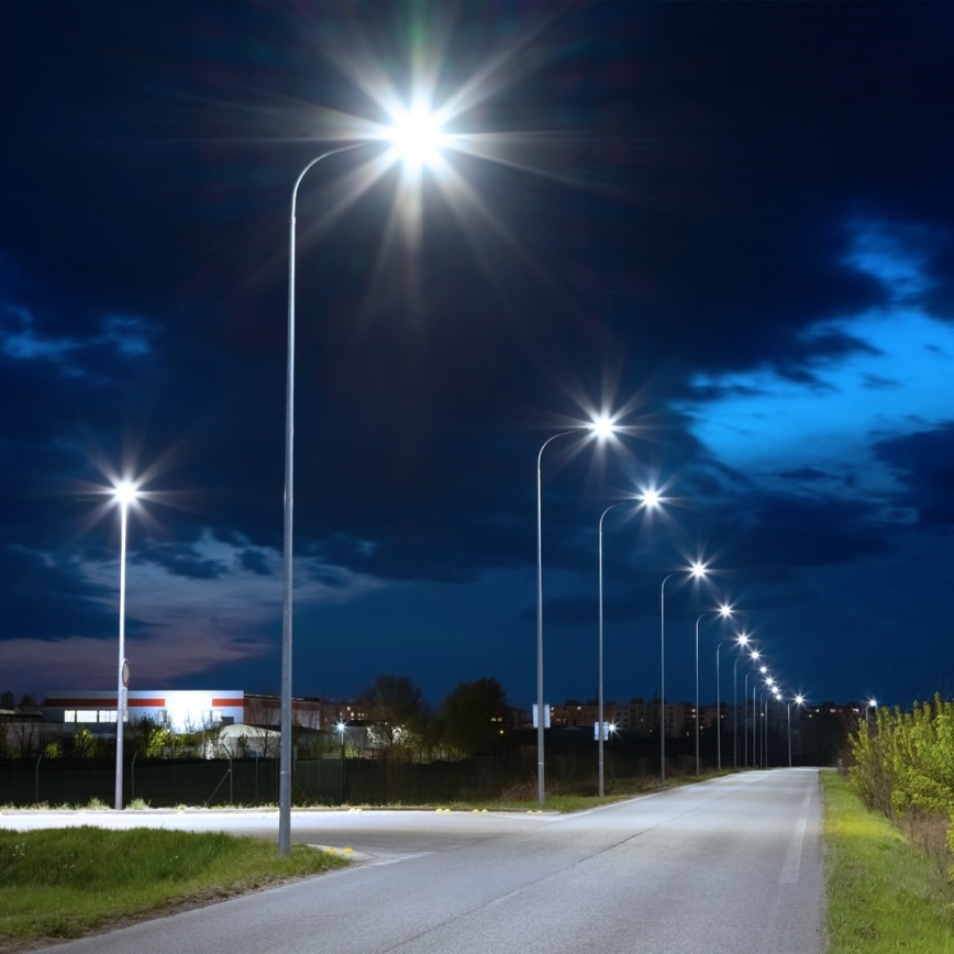 Lampadaire de rue LED dimmable avec capteur crépusculaire et panneau solaire LED/200W/20000 mAh 6500K IP65 gris