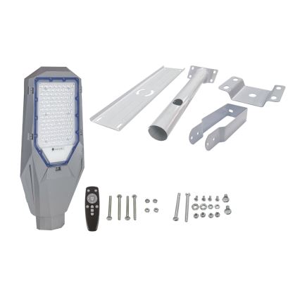 Lampadaire de rue LED dimmable avec capteur crépusculaire et panneau solaire LED/200W/20000 mAh 6500K IP65 gris