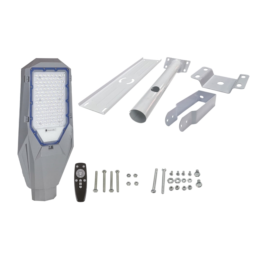 Lampadaire de rue LED dimmable avec capteur crépusculaire et panneau solaire LED/200W/20000 mAh 6500K IP65 gris