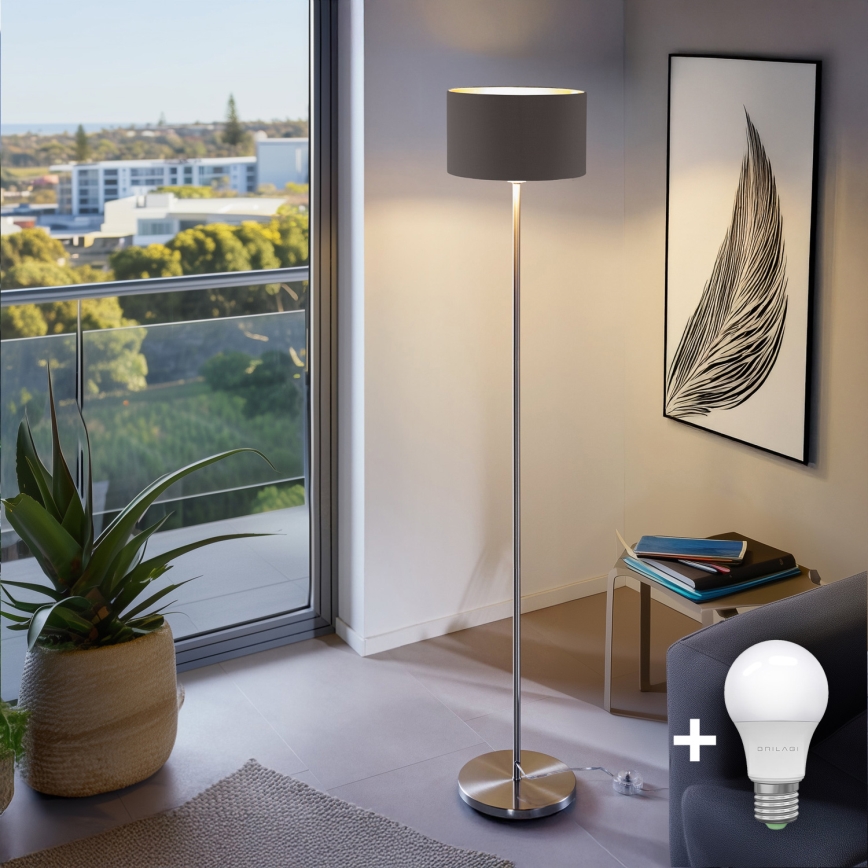 Lampadaire LED TUNJA 1xE27/20W/230V Ø 30 cm chrome mat / marron