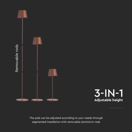 Lampadaire rechargeable à intensité variable 3en1 LED/4W/5V 4400 mAh 3000K IP54 marron