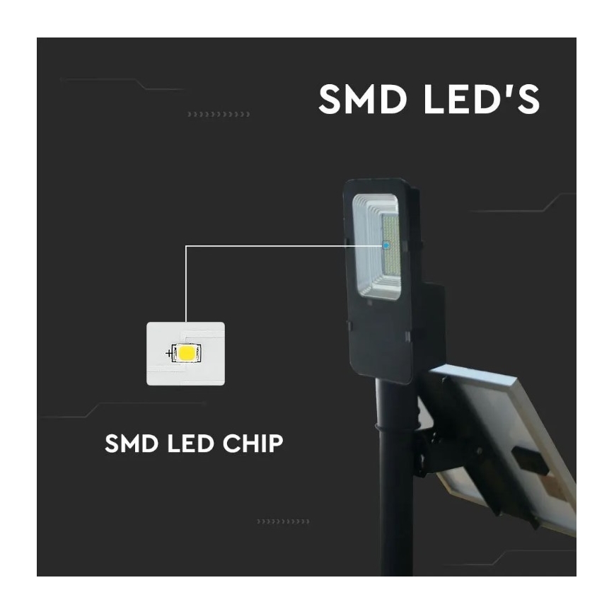 Lampadaire solaire à intensité variable LED/50W/6,4V 4000K IP65 + télécommande
