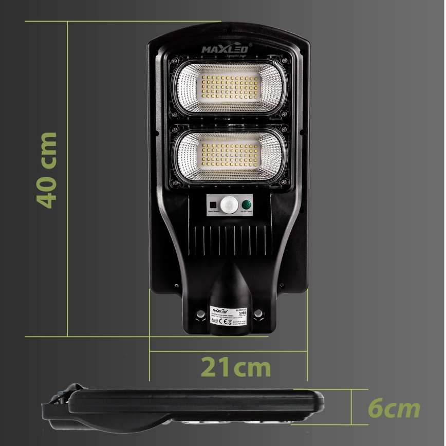 Lampe solaire à intensité variable avec détecteur LED/120W/6V 6500K IP65 noir + Télécommande