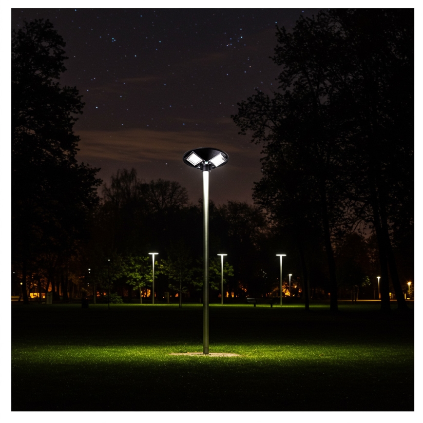 Lampadaire solaire à intensité variable avec détecteur LED/15W/6V 11000 mAh 6500K IP65 noir + Télécommande