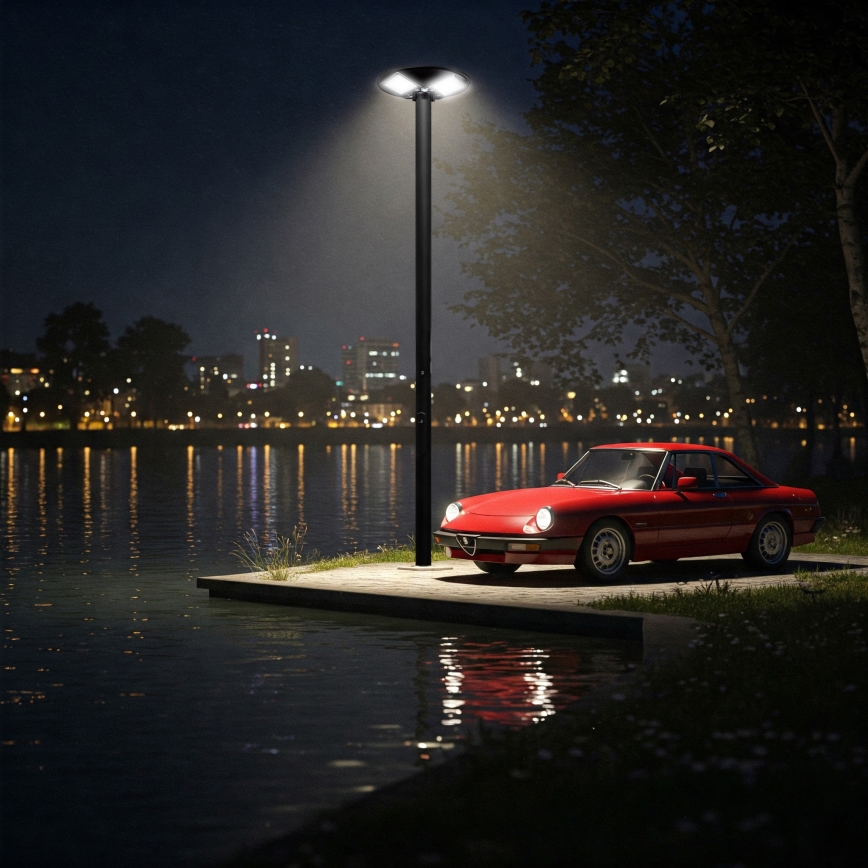 Lampadaire solaire à intensité variable avec détecteur LED/15W/6V 11000 mAh 6500K IP65 noir + Télécommande