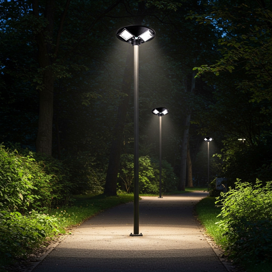 Lampadaire solaire à intensité variable avec détecteur LED/15W/6V 11000 mAh 6500K IP65 noir + Télécommande
