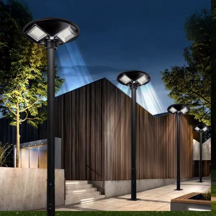 Lampadaire solaire à intensité variable avec détecteur LED/15W/6V 11000 mAh 6500K IP65 noir + Télécommande