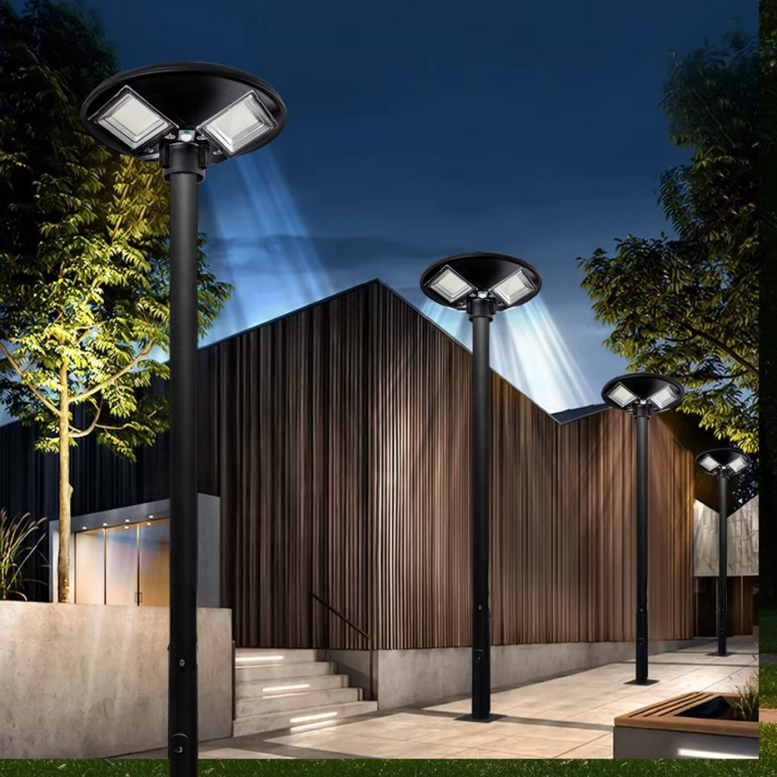 Lampadaire solaire à intensité variable avec détecteur LED/15W/6V 11000 mAh 6500K IP65 noir + Télécommande