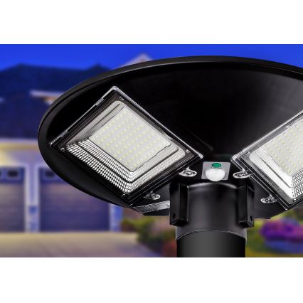 Lampadaire solaire à intensité variable avec détecteur LED/15W/6V 11000 mAh 6500K IP65 noir + Télécommande