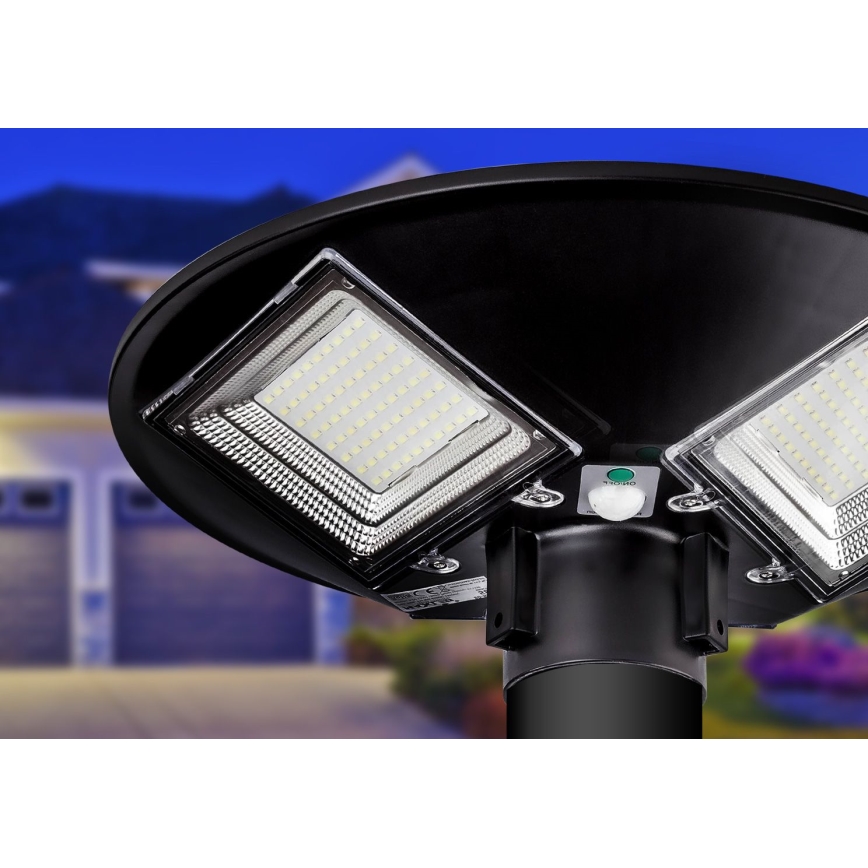 Lampadaire solaire à intensité variable avec détecteur LED/15W/6V 11000 mAh 6500K IP65 noir + Télécommande