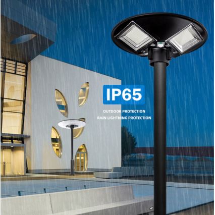 Lampadaire solaire à intensité variable avec détecteur LED/15W/6V 11000 mAh 6500K IP65 noir + Télécommande