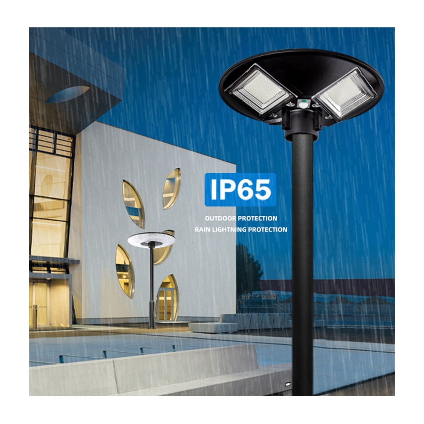 Lampadaire solaire à intensité variable avec détecteur LED/15W/6V 11000 mAh 6500K IP65 noir + Télécommande